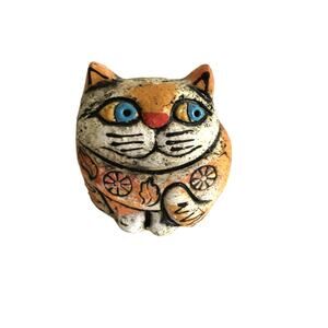 Vintage Cat Pottery Figurine Table Decor Orange Decoration Crafts